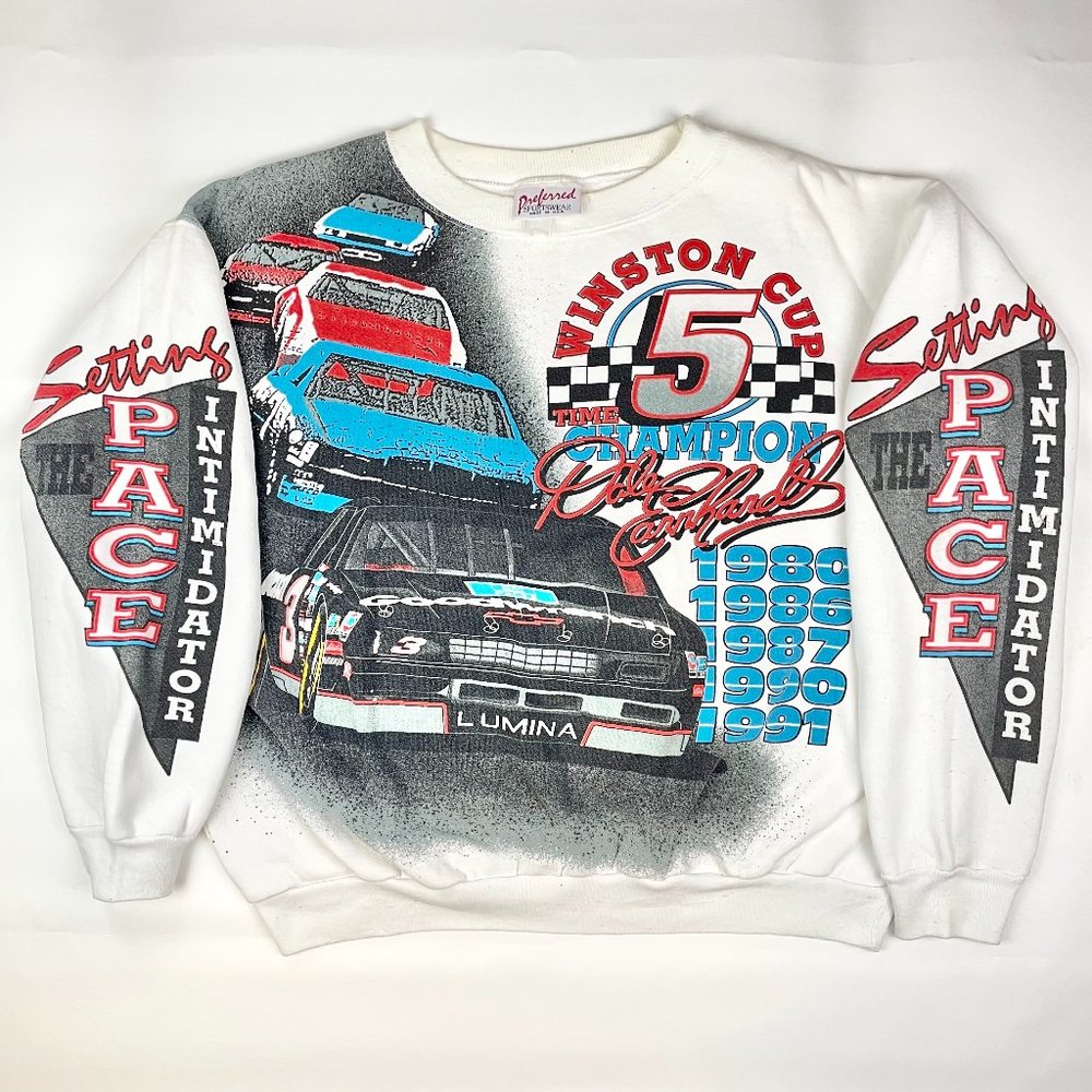 VTG Dale Earnhardt 90s All Over Print Crewneck Sz L/XL Winston Cup Intimidator